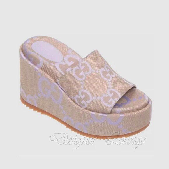 NEW GUCCI Macro GG Beige Monogram Canvas Platform Wedges Size EU 39.5 US 9.5 - Picture 12 of 13